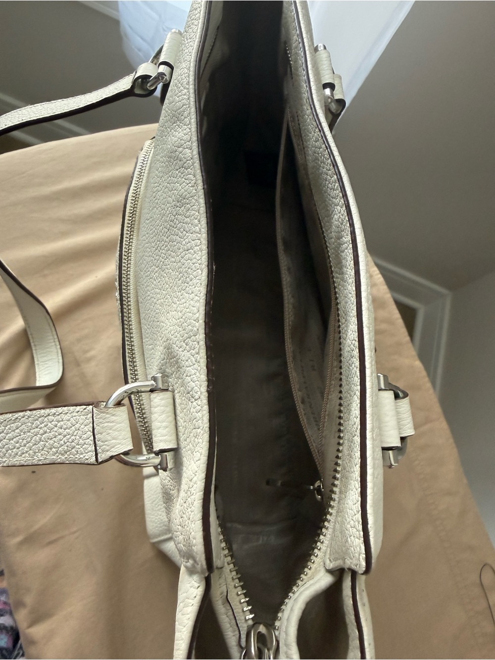 Lauren Ralph Lauren Lowell Tote White Pebbled Leather I - Picture 8 of 16